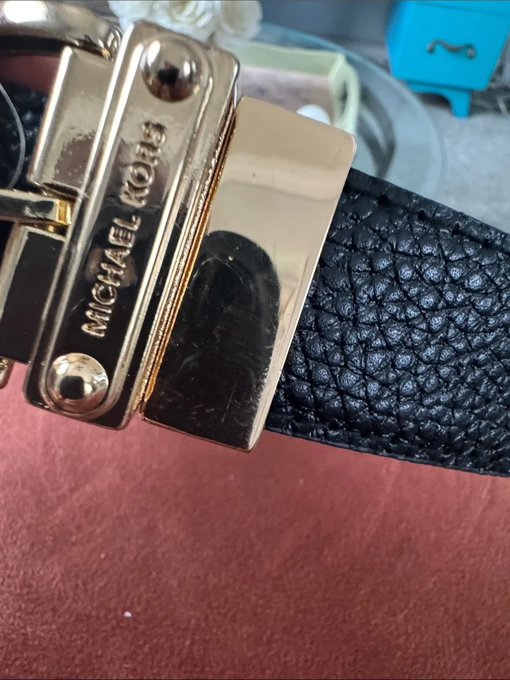 Michael Kors Black Reversible Belt with Gold Buckle